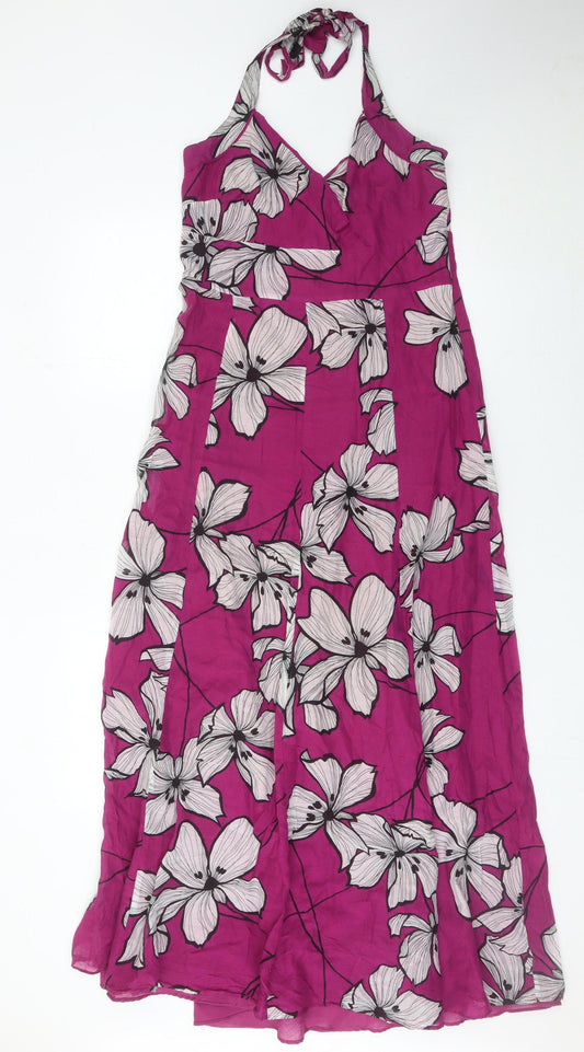 Monsoon Womens Pink Floral Maxi Halter Dress UK 12 Long Summer