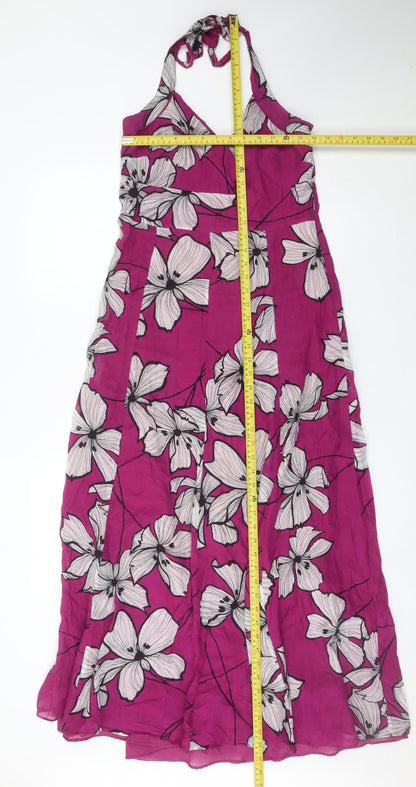 Monsoon Womens Pink Floral Maxi Halter Dress UK 12 Long Summer