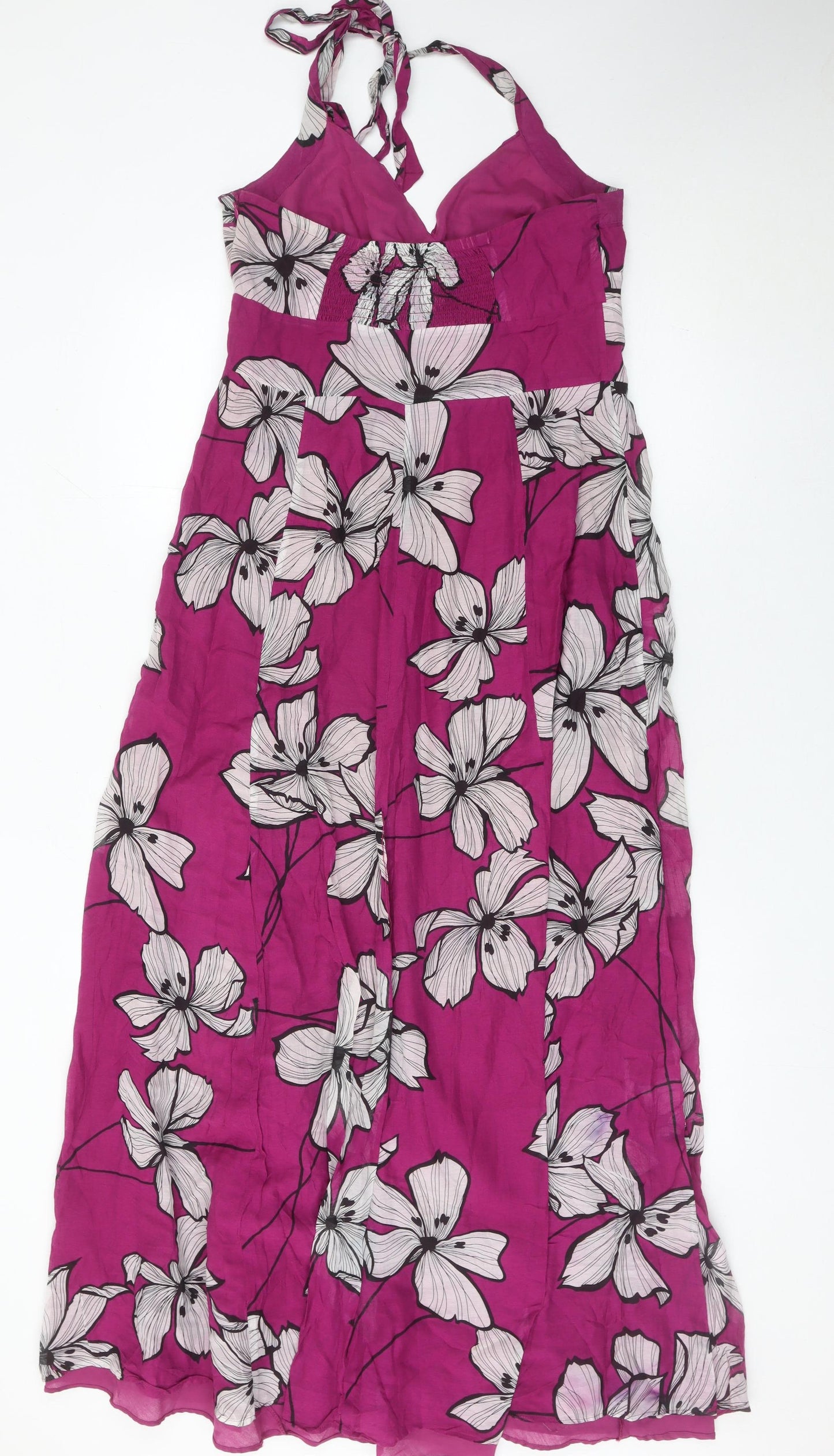 Monsoon Womens Pink Floral Maxi Halter Dress UK 12 Long Summer