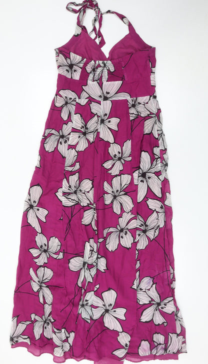 Monsoon Womens Pink Floral Maxi Halter Dress UK 12 Long Summer