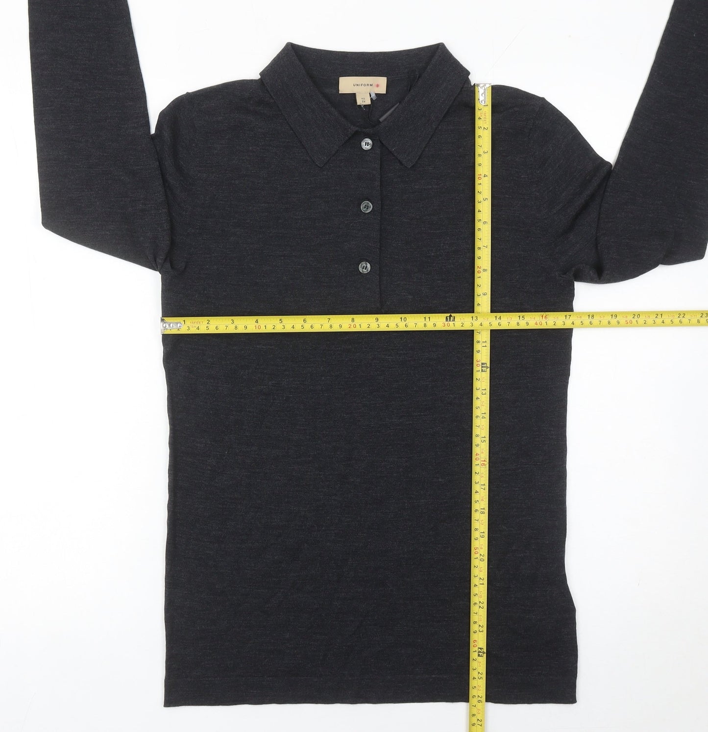 Burberry Men's Black Merino Wool Long Sleeve Polo Shirt XS Slim Fit