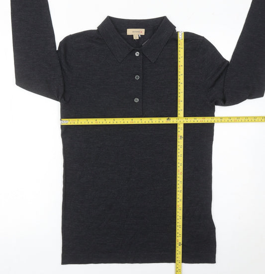Burberry Men's Black Merino Wool Long Sleeve Polo Shirt XS Slim Fit