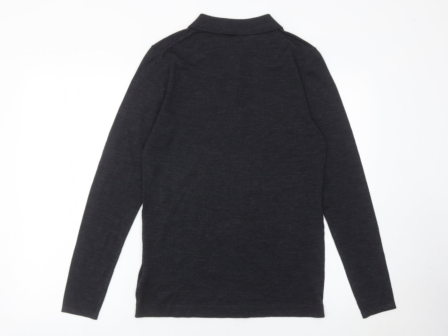 Burberry Men's Black Merino Wool Long Sleeve Polo Shirt XS Slim Fit