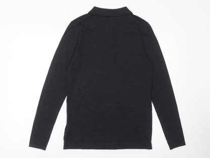 Burberry Men's Black Merino Wool Long Sleeve Polo Shirt XS Slim Fit