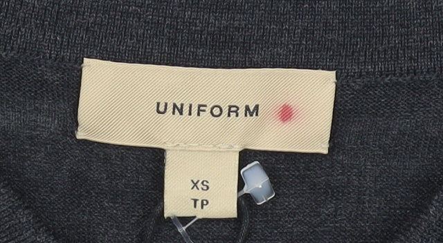 Burberry Men's Black Merino Wool Long Sleeve Polo Shirt XS Slim Fit