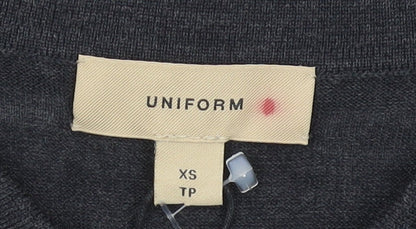 Burberry Men's Black Merino Wool Long Sleeve Polo Shirt XS Slim Fit