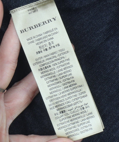 Burberry Men's Black Merino Wool Long Sleeve Polo Shirt XS Slim Fit