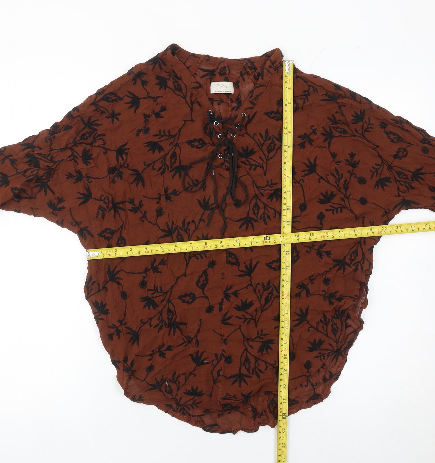 Wrap Womens Brown Floral Tunic Blouse Size 12 Viscose Lace Up