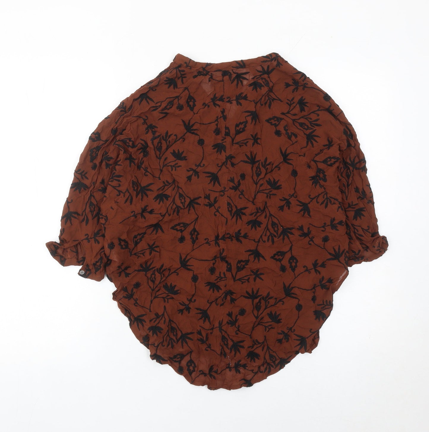 Wrap Womens Brown Floral Tunic Blouse Size 12 Viscose Lace Up