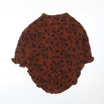 Wrap Womens Brown Floral Tunic Blouse Size 12 Viscose Lace Up