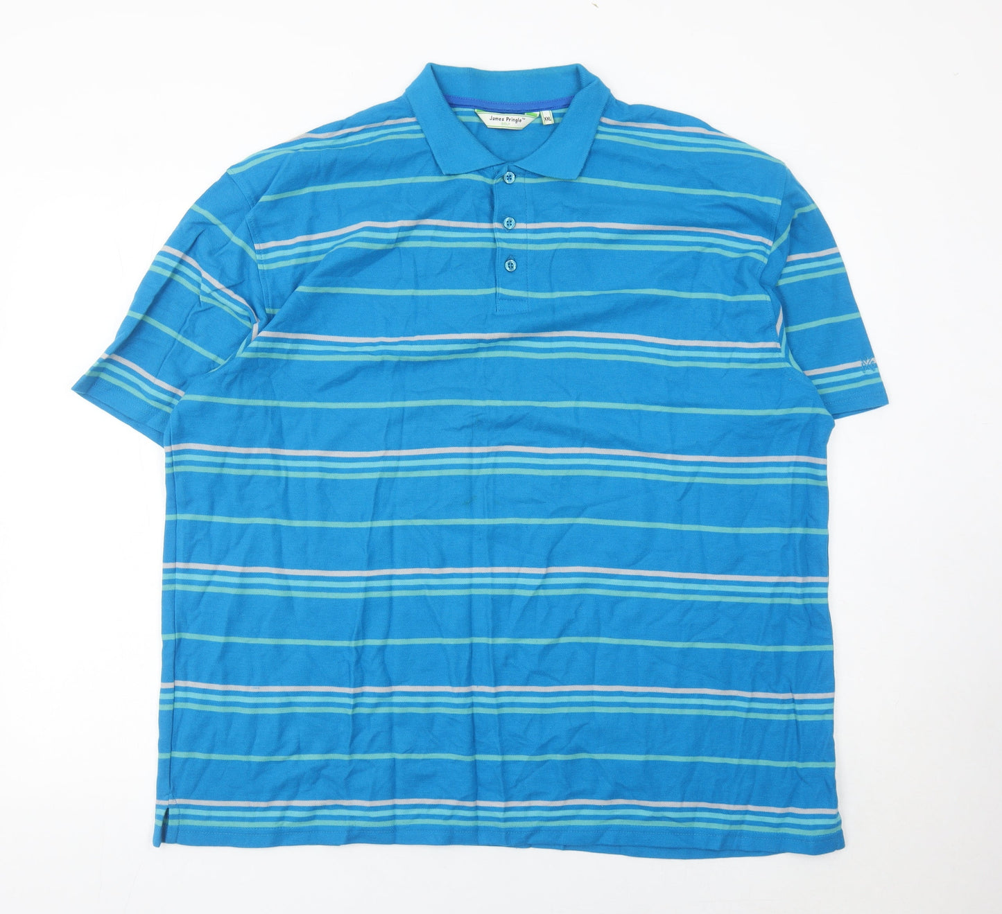 James Pringle Men’s Blue Striped Polo Shirt 2XL Cotton Golf Casual