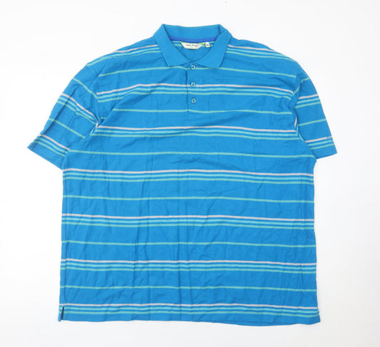 James Pringle Men’s Blue Striped Polo Shirt 2XL Cotton Golf Casual