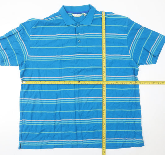 James Pringle Men’s Blue Striped Polo Shirt 2XL Cotton Golf Casual
