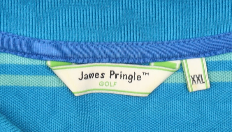 James Pringle Men’s Blue Striped Polo Shirt 2XL Cotton Golf Casual