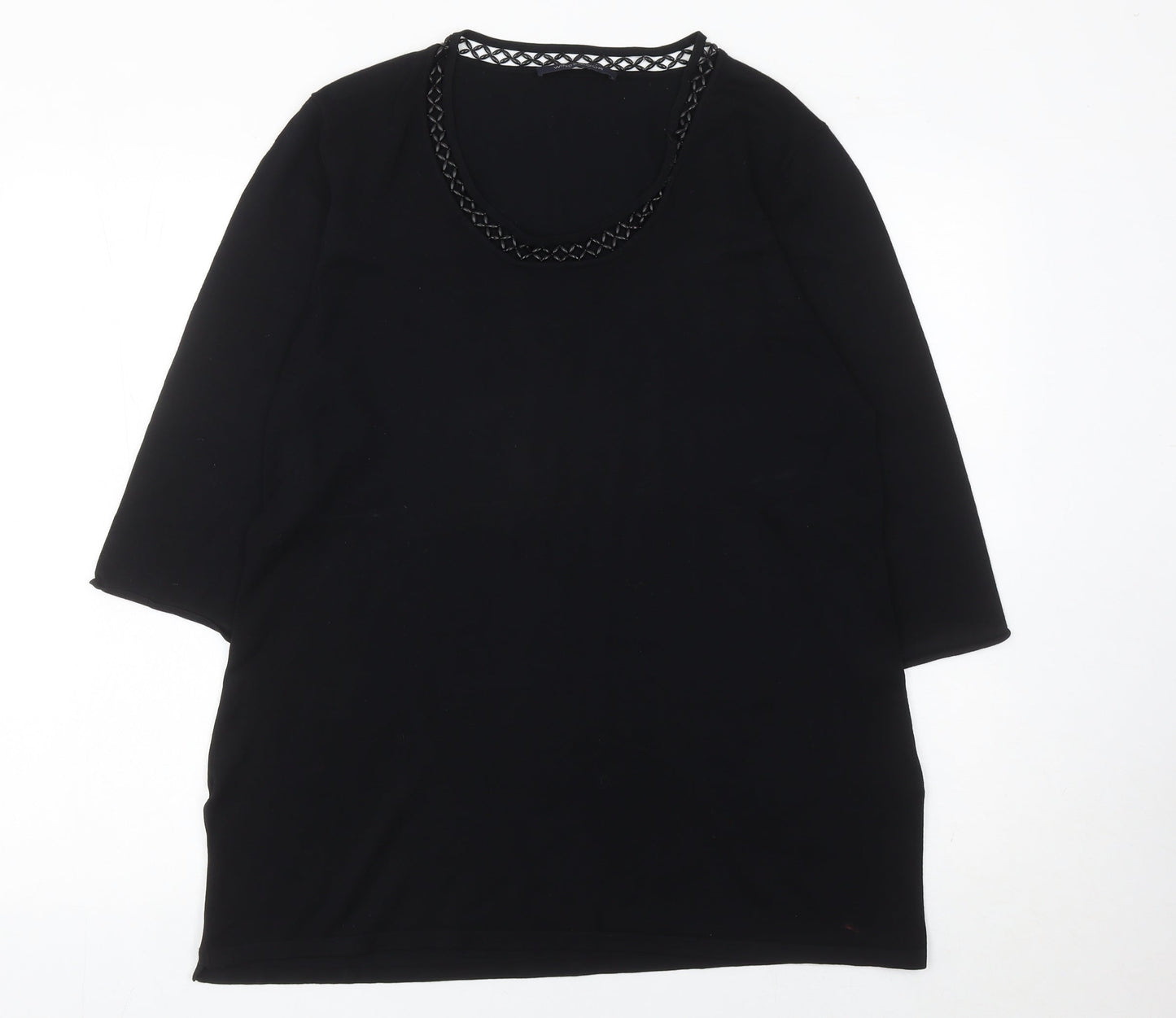 Windsmoor Womens Black Tunic Blouse L Beaded Scoop Neck 3/4 Sleeve
