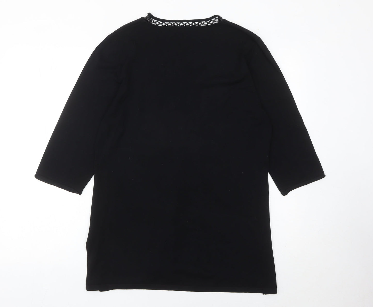 Windsmoor Womens Black Tunic Blouse L Beaded Scoop Neck 3/4 Sleeve