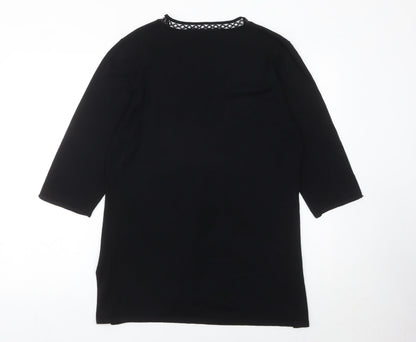 Windsmoor Womens Black Tunic Blouse L Beaded Scoop Neck 3/4 Sleeve