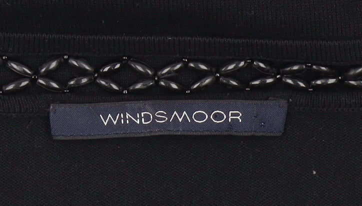 Windsmoor Womens Black Tunic Blouse L Beaded Scoop Neck 3/4 Sleeve