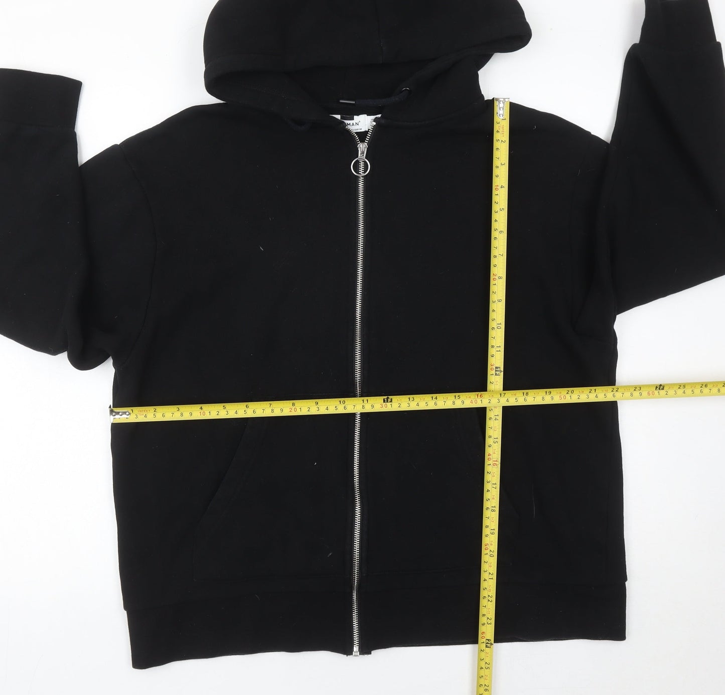 Topman Men’s Black Full Zip Hoodie L Cotton Blend Hooded Jacket