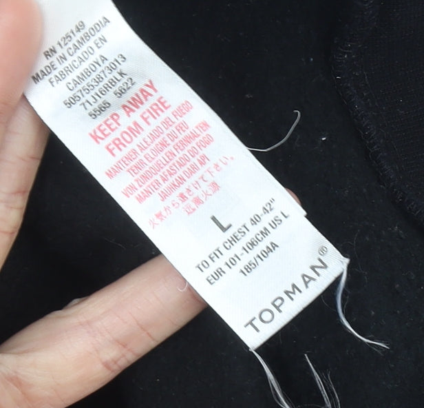 Topman Men’s Black Full Zip Hoodie L Cotton Blend Hooded Jacket