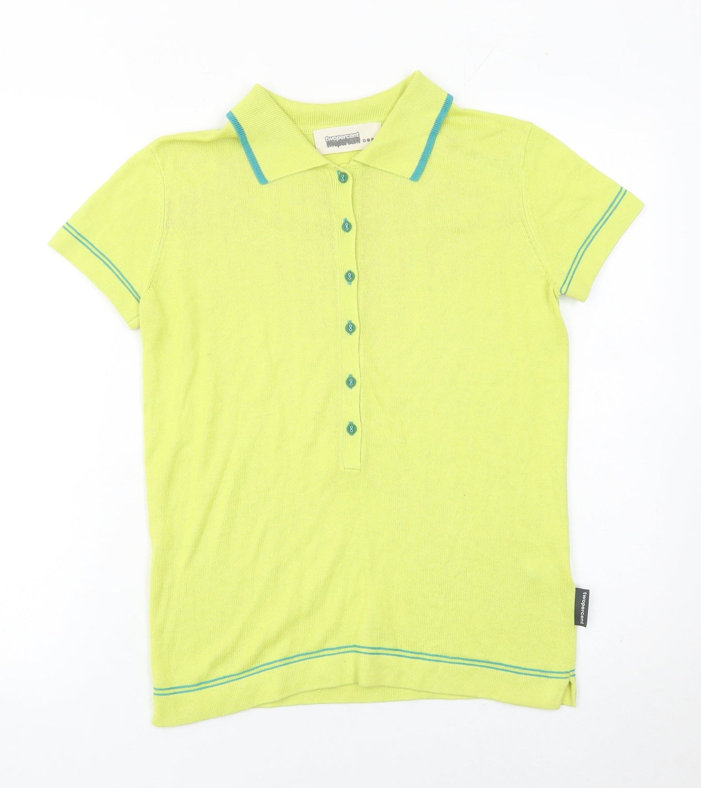 Twopercent Unisex Green Polo Shirt S Short Sleeve Knit Button Cotton Blend