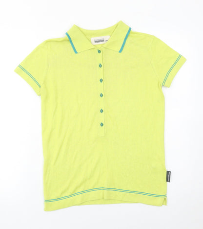 Twopercent Unisex Green Polo Shirt S Short Sleeve Knit Button Cotton Blend