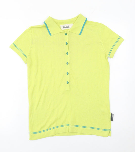 Twopercent Unisex Green Polo Shirt S Short Sleeve Knit Button Cotton Blend