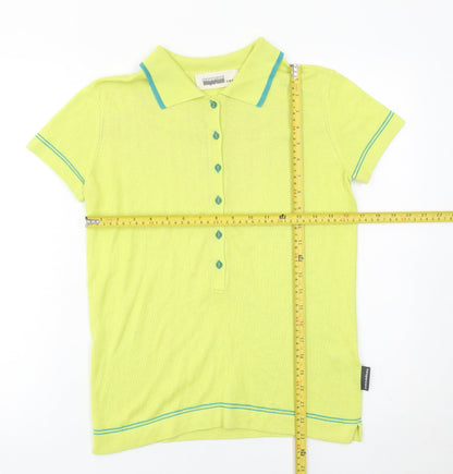 Twopercent Unisex Green Polo Shirt S Short Sleeve Knit Button Cotton Blend