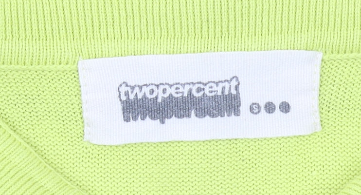 Twopercent Unisex Green Polo Shirt S Short Sleeve Knit Button Cotton Blend