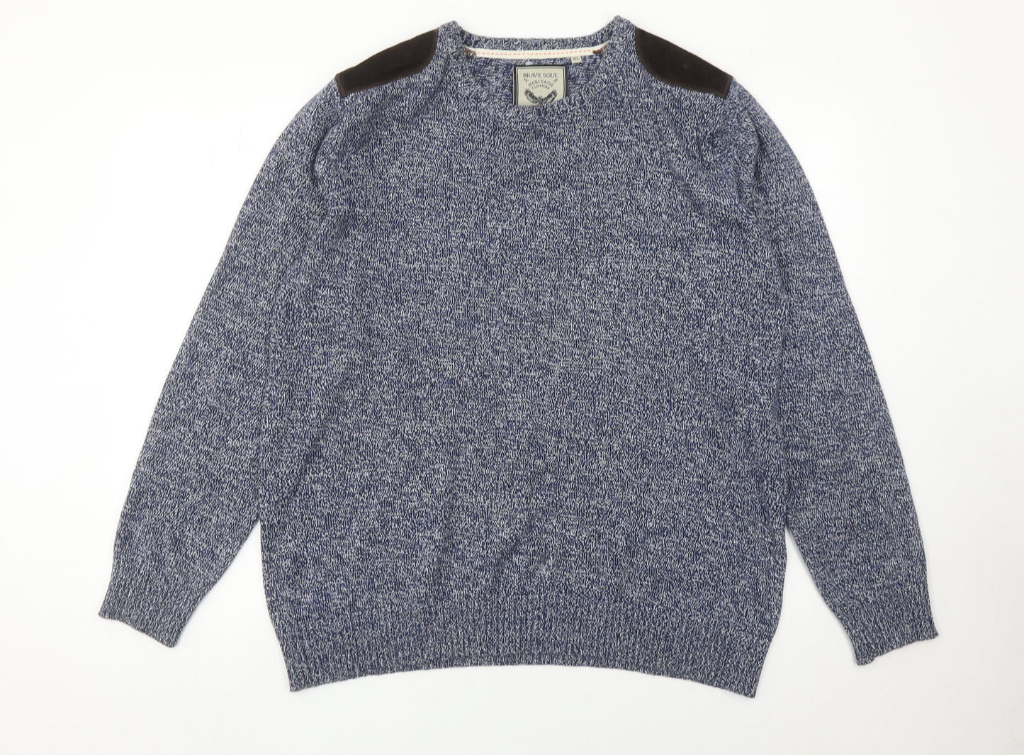 Brave Soul Men's Blue XL Pullover Jumper Crew Neck Cotton Knit