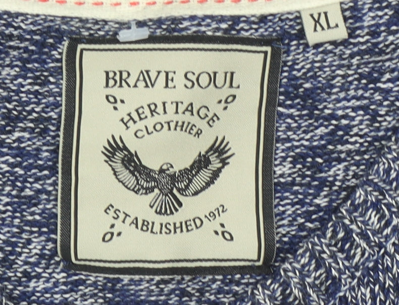 Brave Soul Men's Blue XL Pullover Jumper Crew Neck Cotton Knit