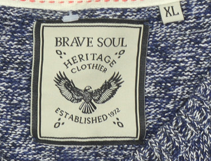 Brave Soul Men's Blue XL Pullover Jumper Crew Neck Cotton Knit