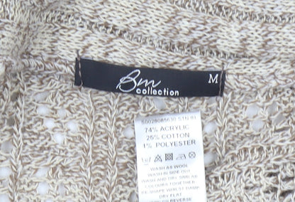 BM Collection Womens Beige Open Knit Cardigan M Regular