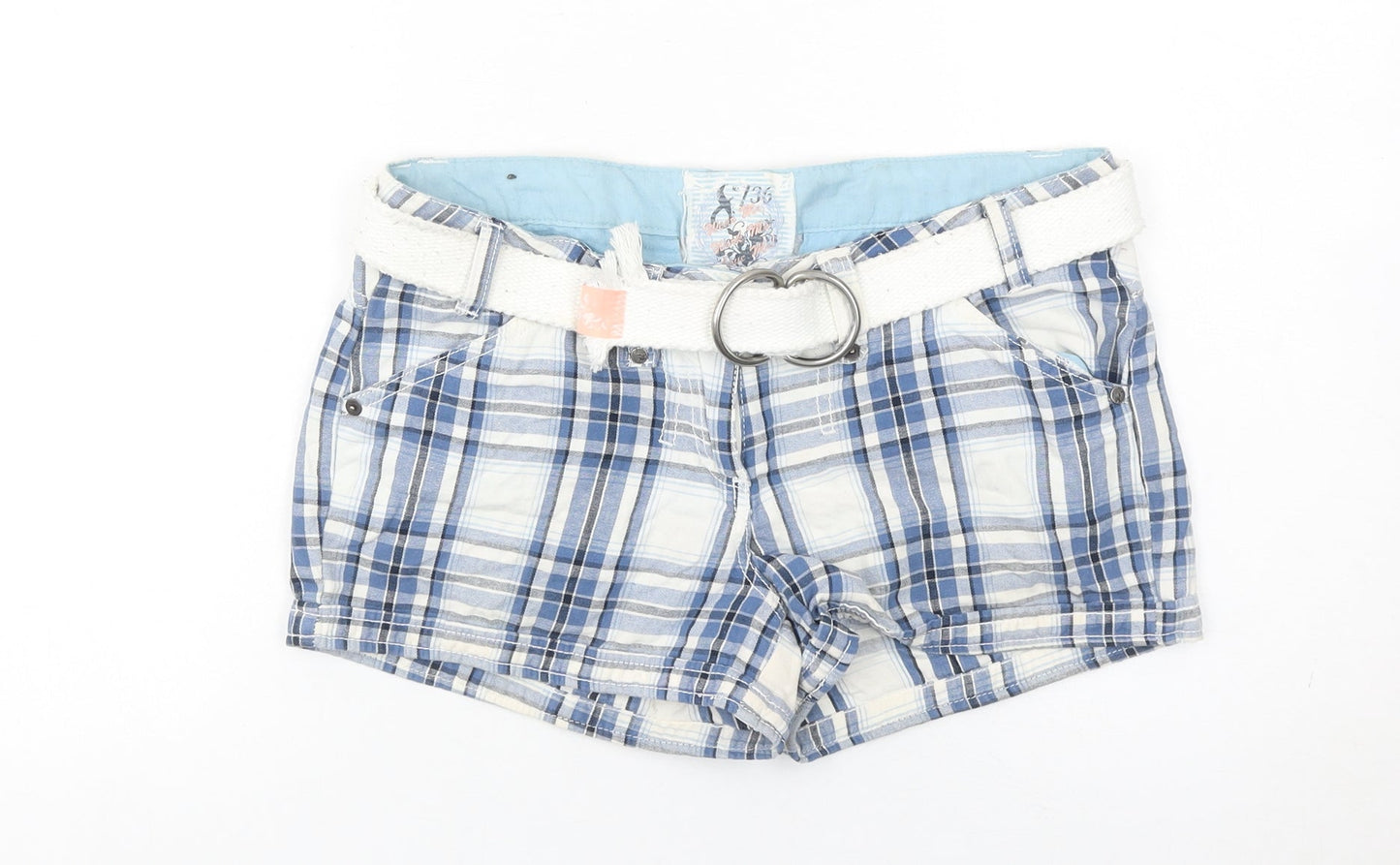 New Look Women’s Blue Plaid Cargo Shorts UK 8 Cotton Belted