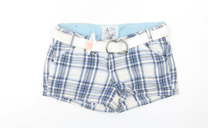 New Look Women’s Blue Plaid Cargo Shorts UK 8 Cotton Belted