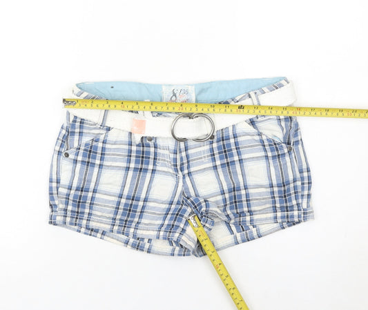 New Look Women’s Blue Plaid Cargo Shorts UK 8 Cotton Belted