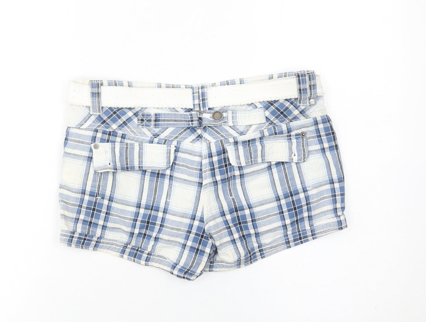 New Look Women’s Blue Plaid Cargo Shorts UK 8 Cotton Belted