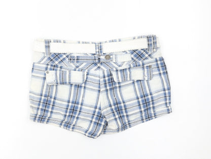 New Look Women’s Blue Plaid Cargo Shorts UK 8 Cotton Belted