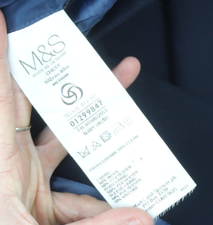 Marks and Spencer Men’s Blue 40in Wool Blend Blazer Jacket