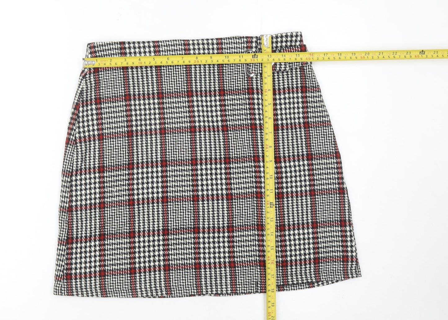 Dorothy Perkins Women’s Black Red Check Skirt UK12 Plaid Pencil Retro