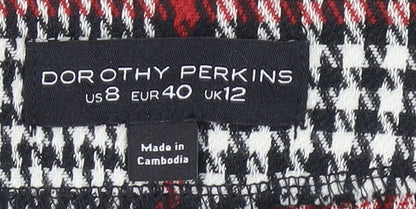 Dorothy Perkins Women’s Black Red Check Skirt UK12 Plaid Pencil Retro