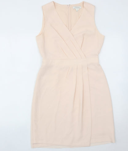 Club Monaco Women's Beige Size 8 Sheath Knee Length V-Neck Dress
