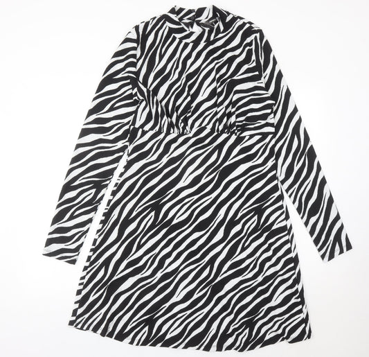 Pep&Co Women’s Black White Zebra Print A-Line Dress L 16-18
