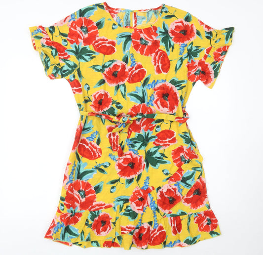 Matalan Women’s Yellow Floral Cotton Shift Dress Size 10 Short Sleeve