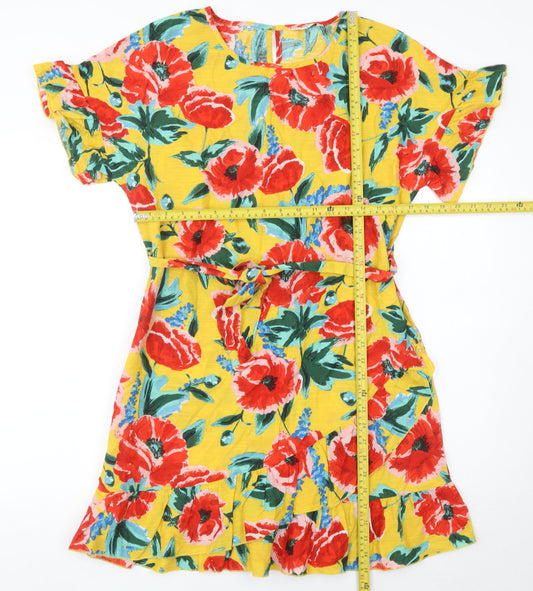 Matalan Women’s Yellow Floral Cotton Shift Dress Size 10 Short Sleeve
