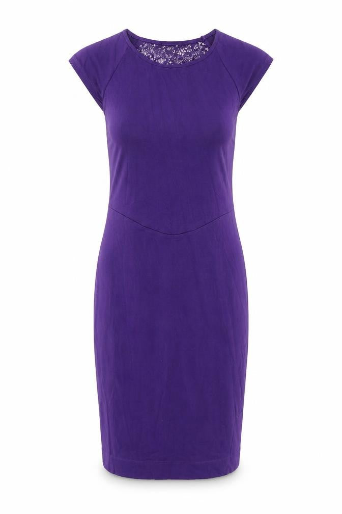 Front view of French Connection Women’s Purple Lace Sheath Dress UK 12