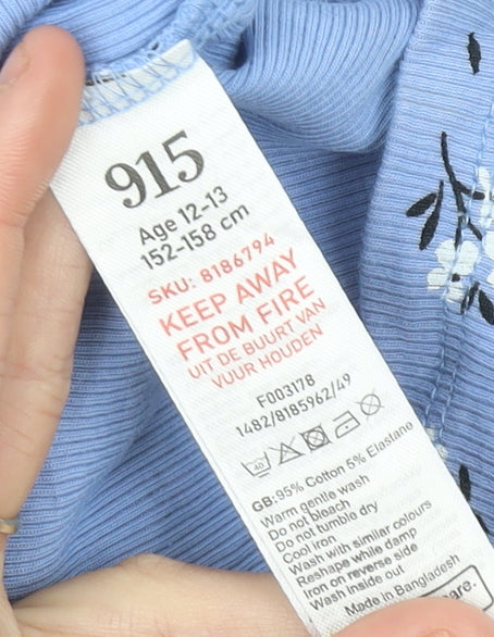 915 Girls Blue Floral Tank Dress Age 12-13 Jersey Cotton Knee Length