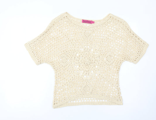 Boohoo Women’s Beige Crochet Pullover Jumper S Boho Summer Top