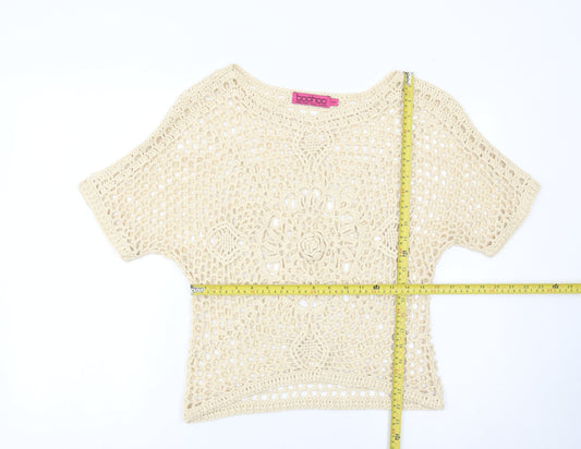 Boohoo Women’s Beige Crochet Pullover Jumper S Boho Summer Top