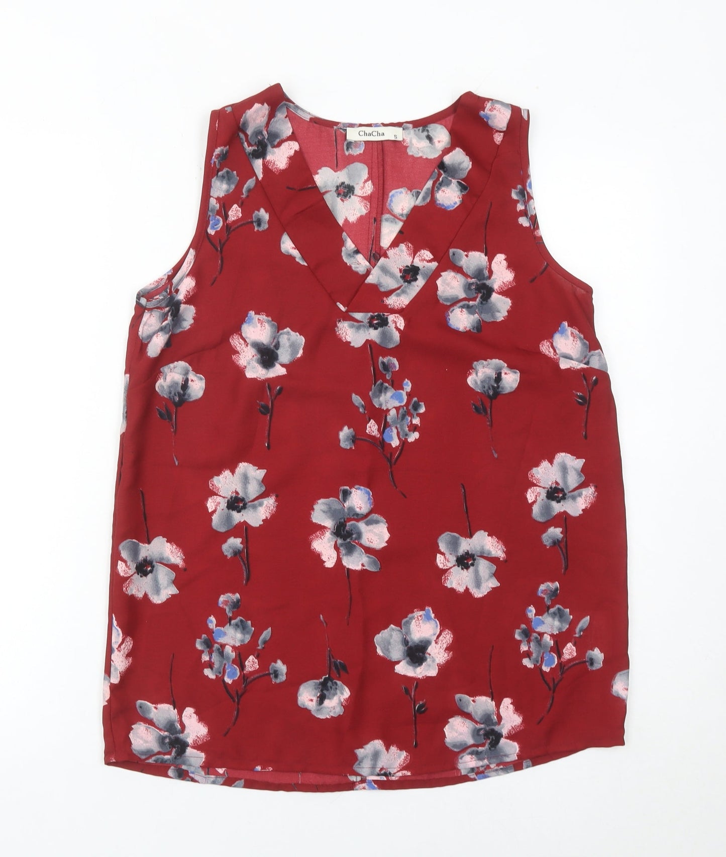 ChaCha Women’s Red Floral Sleeveless V-Neck Tunic Blouse Size S